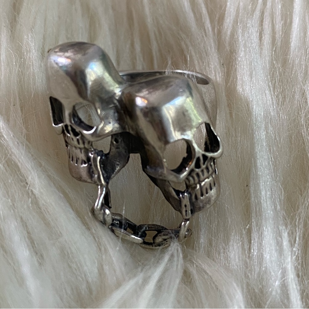Silver Double Chain Skull Ring. - image 2